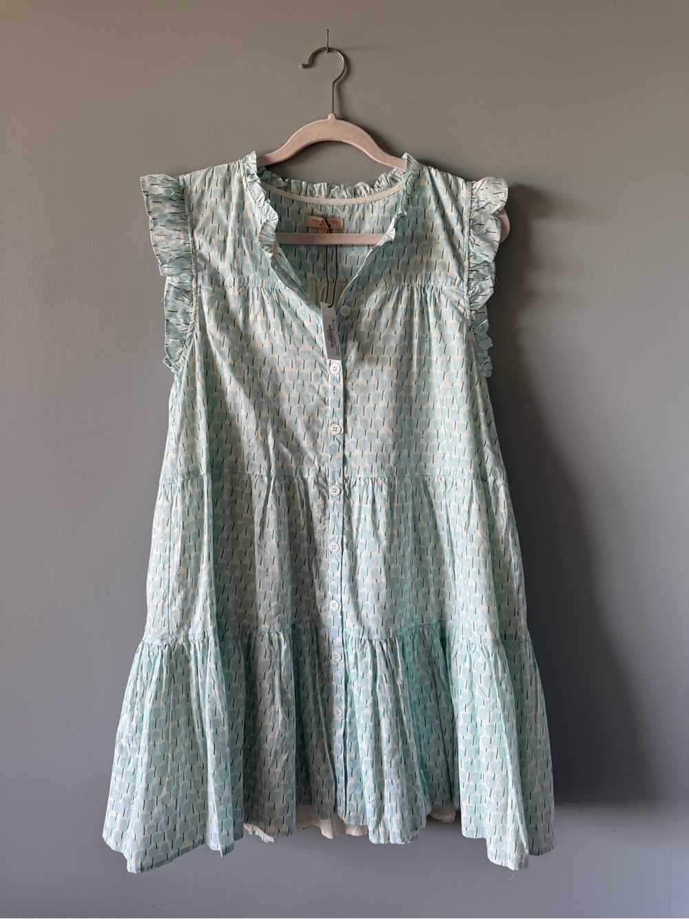 Pink Chicken Light Blue and White Ruffle Neck Dress